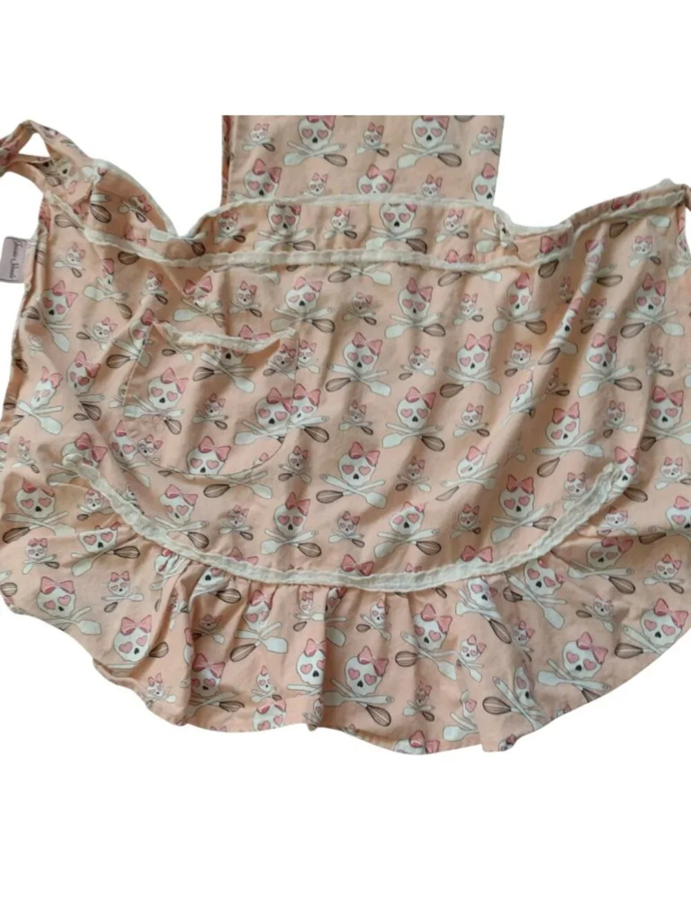 Retro Style Jessie Steele Apron OS Pink Skull Cotton w Removable Bib